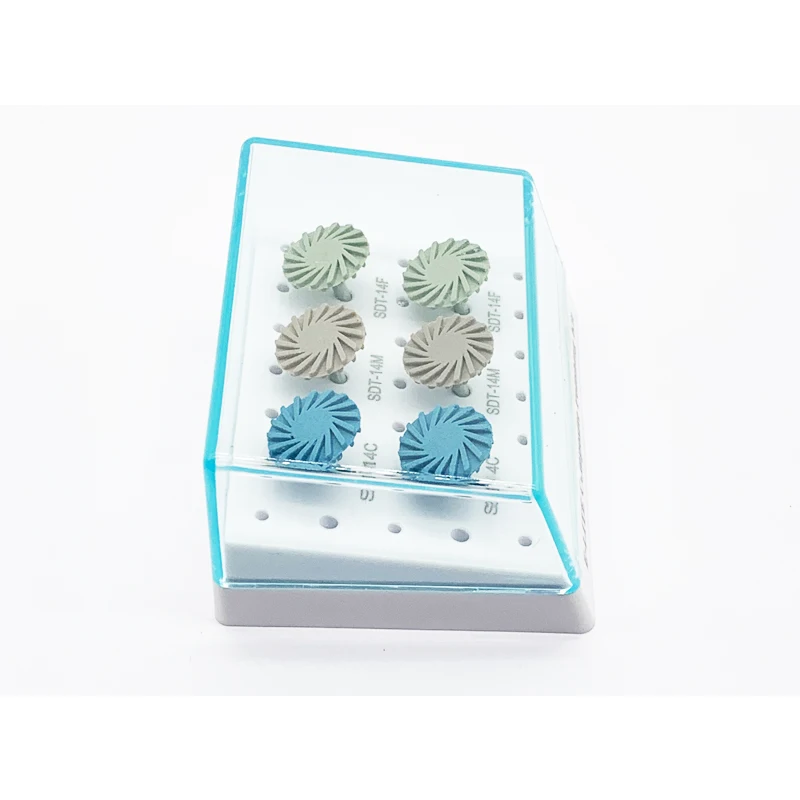 6 шт./кор. спиральный резиновый Алмазные полировальные инструменты Стоматологическая RA низкой скорости для конических фрез измельчения Смола протез с композитными диски