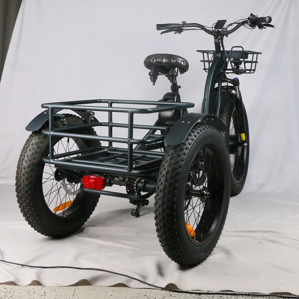powerful 3 wheel electric trike 500w 750w front drive motor disc brake system cargo basket electric fat tire tricycle