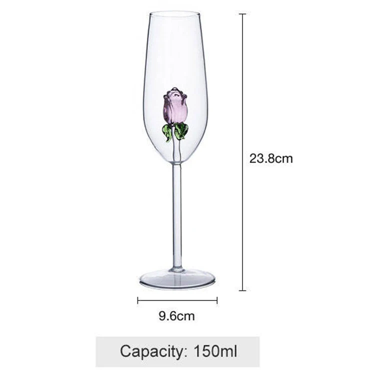 Wholesale 150ml Champagne Glasses Creative Rose flower wine glass goblet