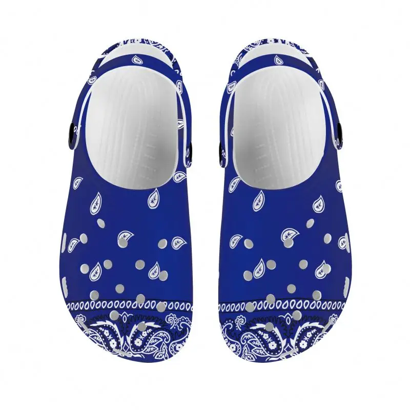 
Custom Shoes Croc Crocks Crocse Women Elegant Garden Clogs Shoes Royal Blue Lady Sandals Latest Bandana Print Female Slippers 