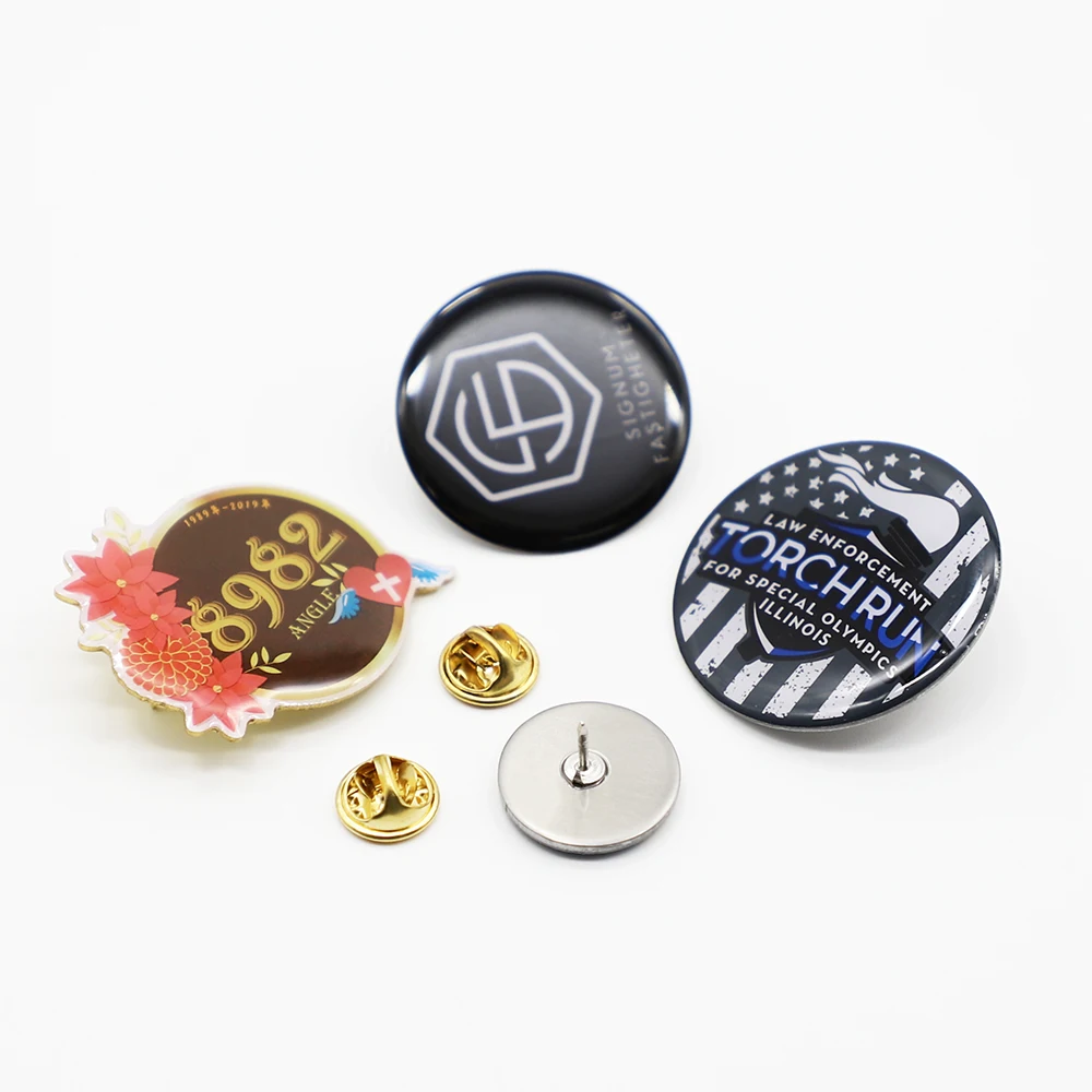 Customized printed pins metal office button badge with butterfly pin