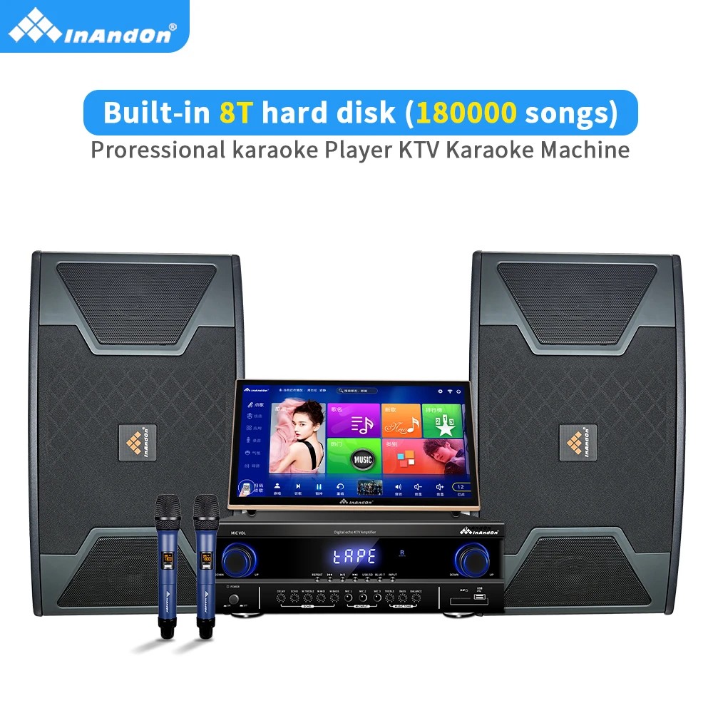Новый дизайн InAndOn 19 ' сенсорный экран караоке-машина 8T караоке-плеер система караоке с беспроводным микрофоном
