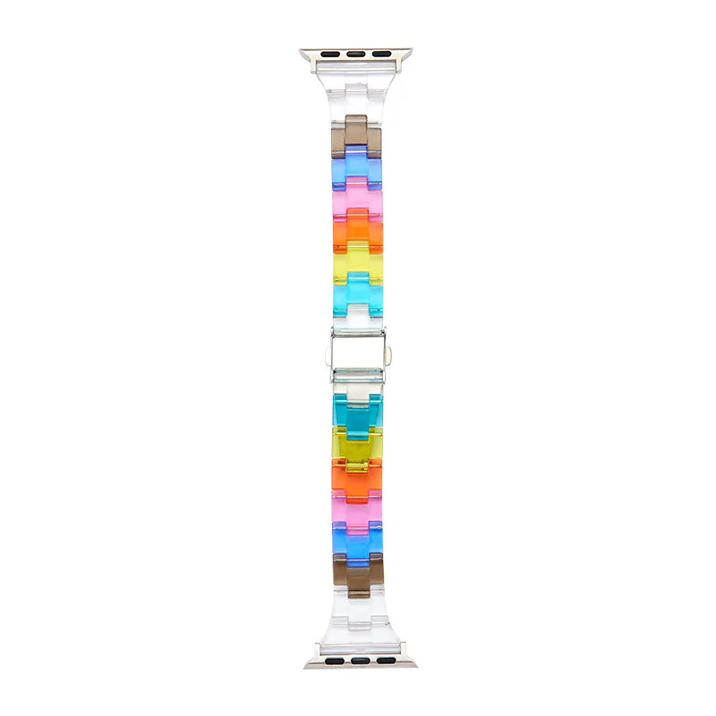 Wholesale 2024 colorful 38 40 41 42 44 45 49mm smart watch band frosted acrylic tray rainbow watch strap for apple