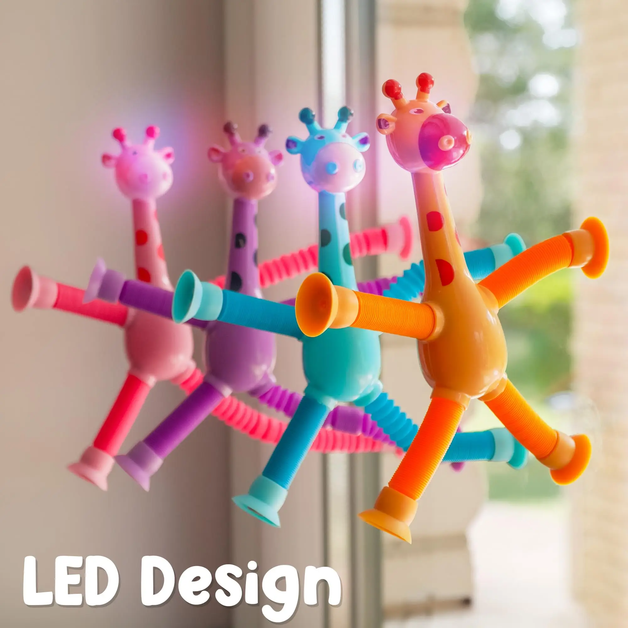 Telescopic Giraffe Toy Shape Fidget Toys with LED Child Fun Interaction Puzzle Sensory Tubes for Toddlers Fidget Toys