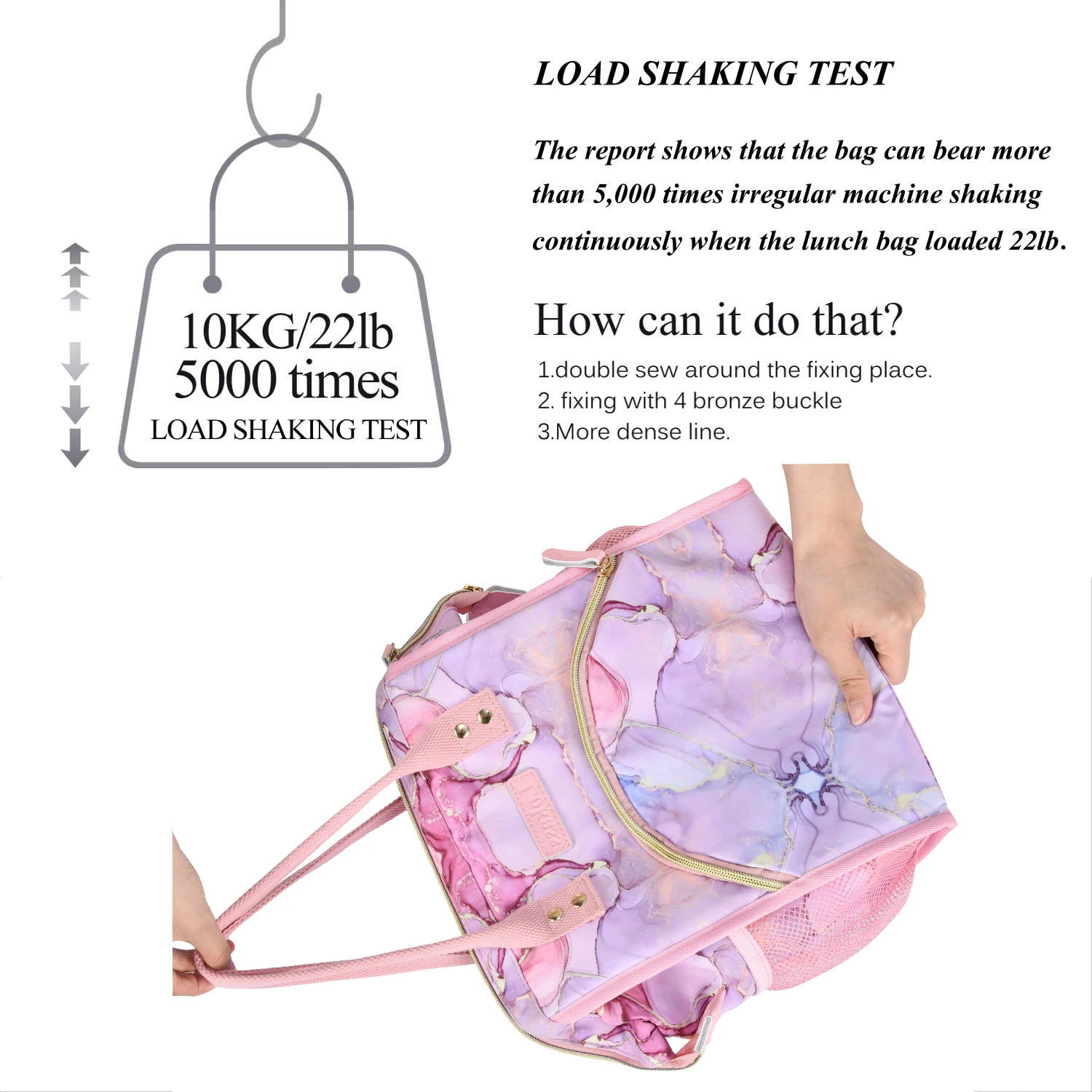 Lokass 2022 Latest Design Color Matching Picnic Bag Custom Logo Pattern Marble Pink Outdoor Fishing Fresh-keeping Lunch Bag