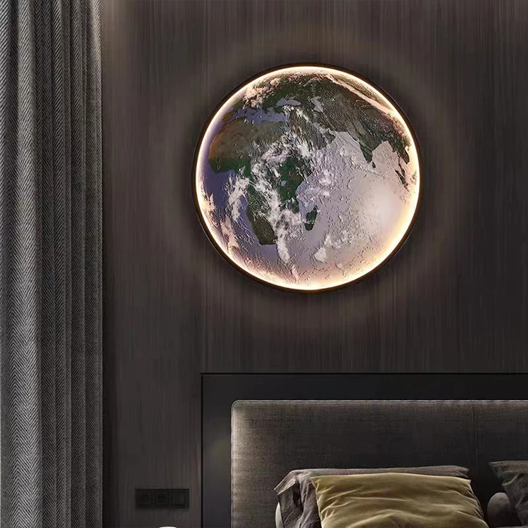 Moon Earth Wall Lamp Round Planet Master Bedroom Background Wall Bedroom Bedside Decorative Lamp