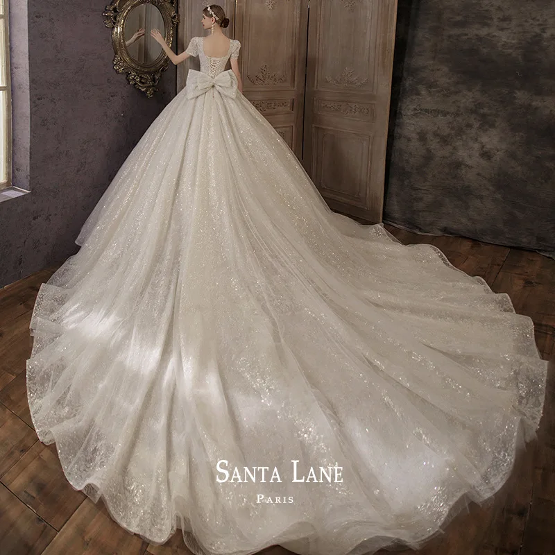Ancient European Style Heavy Industry Vintage Luxury Sequined Embroidered Bridal Elegant Dream Wedding Dress