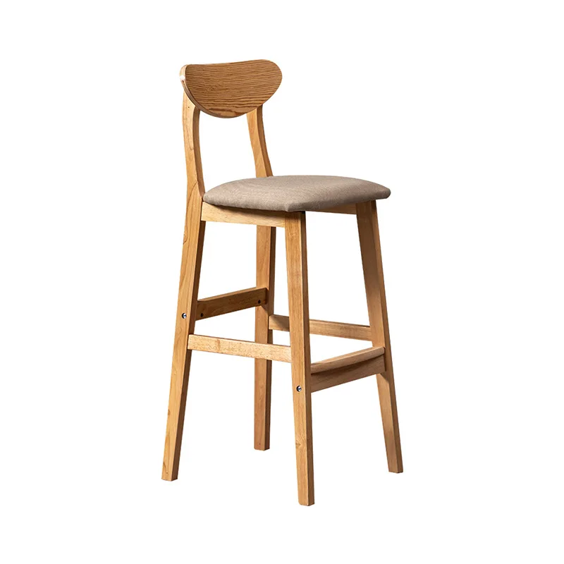 Whole sale cheap Modern simple backrest chair bar chair wholesale Front desk of milk tea shop solid wood high bar stool