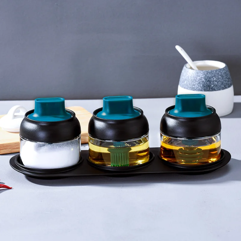280ML Kitchen Moisture-proof Spoon Cover Integrated Sealed Glass Seasoning Jar Honey Oil Brush Pot Bottle Seasoning Box