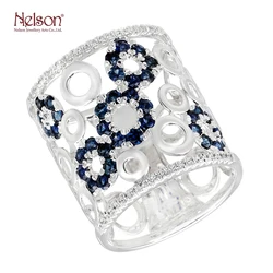 Wholesale price no MOQ Custom logo Award Winning Factory 18K 750 White Gold Natural Blue Sapphire Genuine Diamond Ring