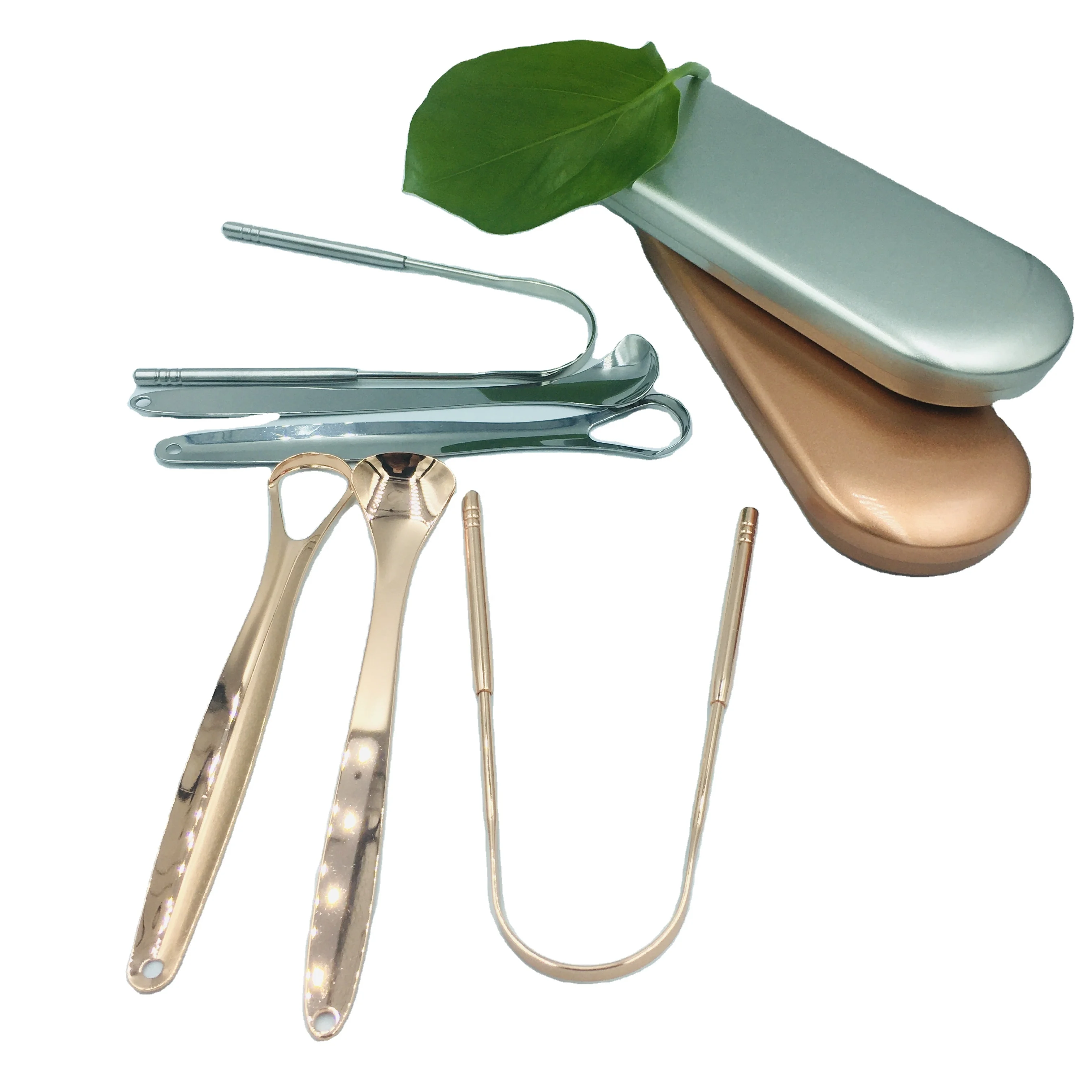 Reusable stainless steel oral cleaning tool metal care set brush cleaner tongue scraper