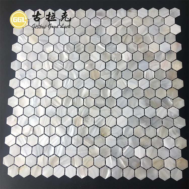 Hexagon High Quality White Mother of Pearl Shell Mosaic Tile on Mesh for Inner Decoration