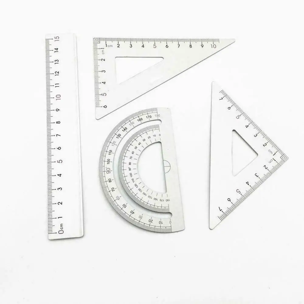 4pcs Sets Metal Drawing Measuring Straight Ruler Protractor Triangle Study Stationery Set
