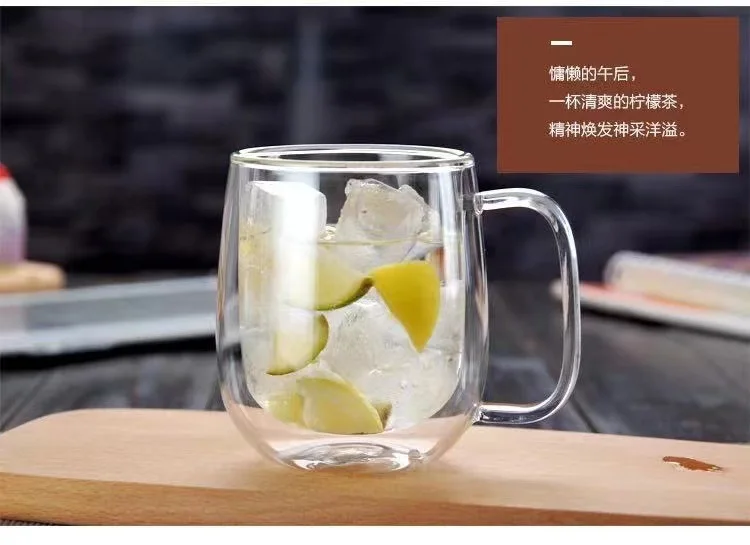 glass double wall glass cup coffee mug with handle
