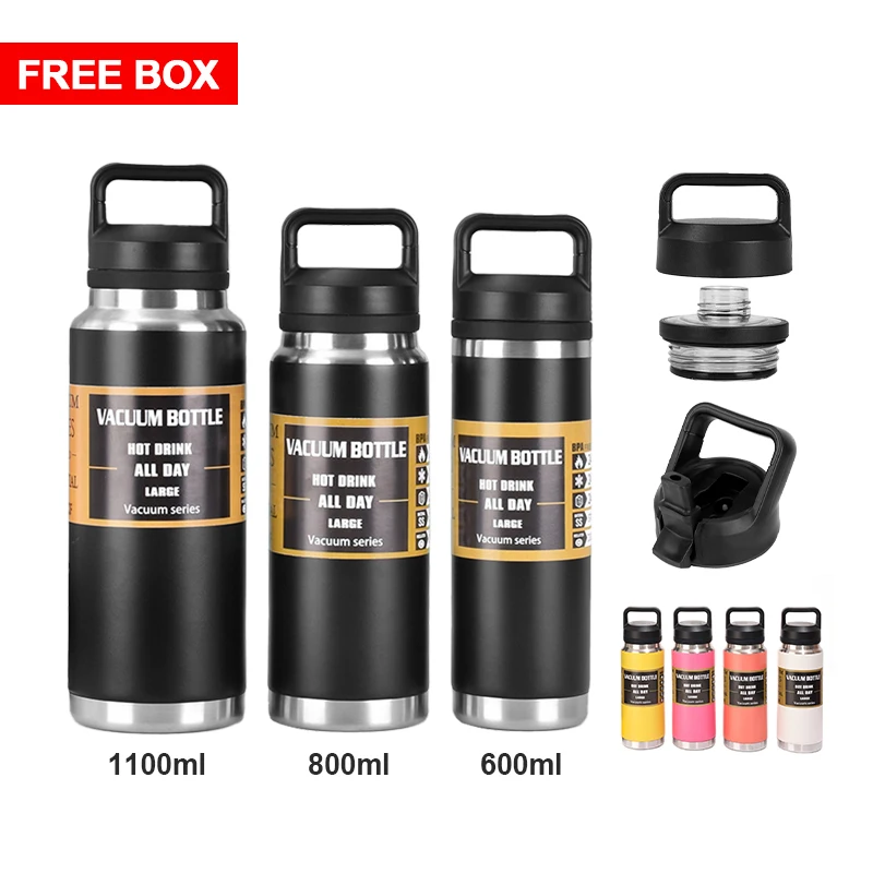 36oz Customized logo 2 Lids straw 800ml drinking powder coated stainless steel thermos vacuum water bottles flask for hot water