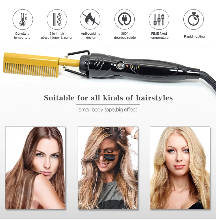 Flat Iron Private Label Fast Curling Comb Hair Straightener Brush  Electric Hot Comb