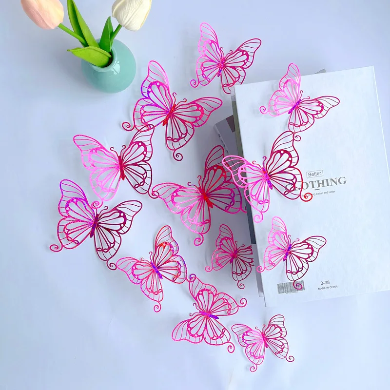 Openwork butterfly wall sticker 3D three-dimensional hollow bouquet butterfly decoration party supplies