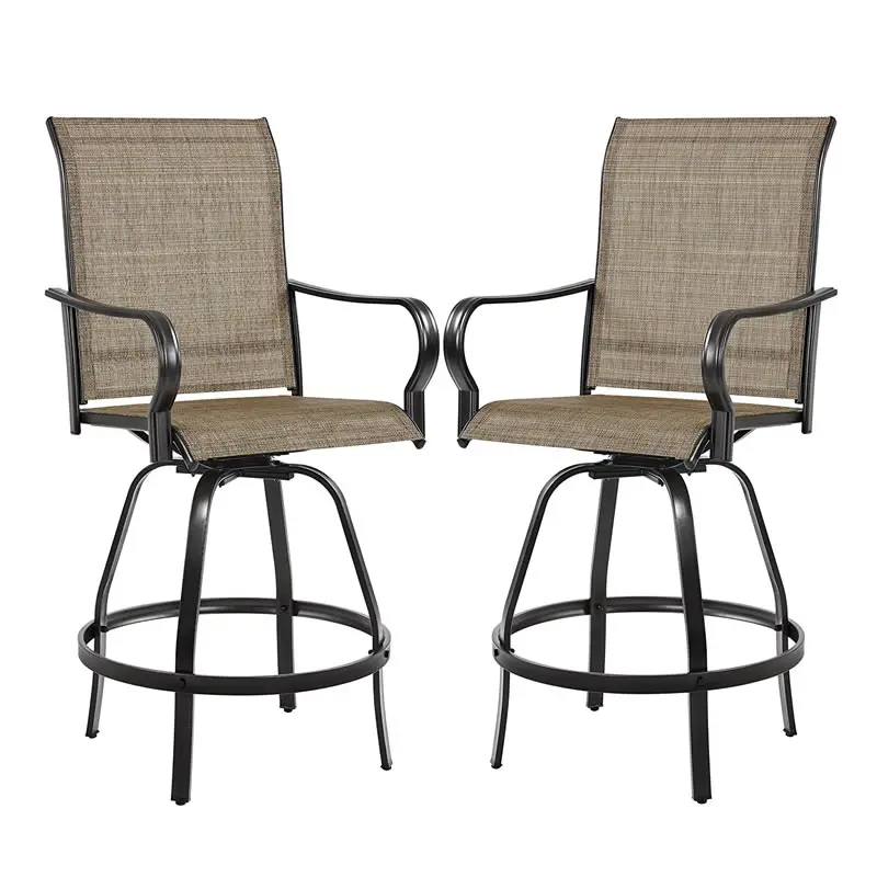 Outdoor 3 PCS Patio Swivel Bar Sets Textile High Bistro Sets with 2 Bar Stools and 1 Square Bar Table