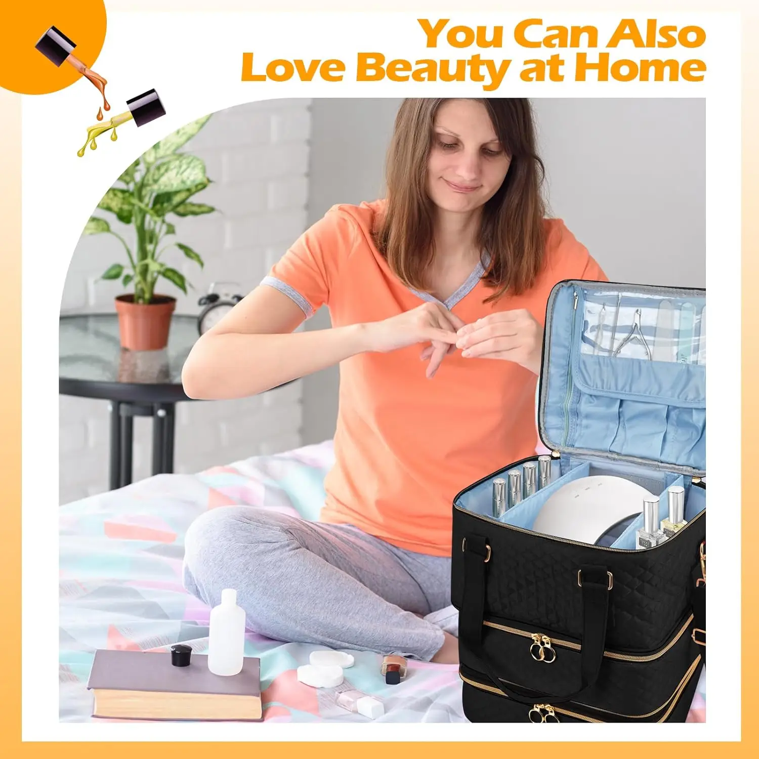 Nail Polish Organizer Case Three Layer Nail Polish Storage Bag with Adjustable Dividers Holds 84 Bottles Nail Kit Organizer Box