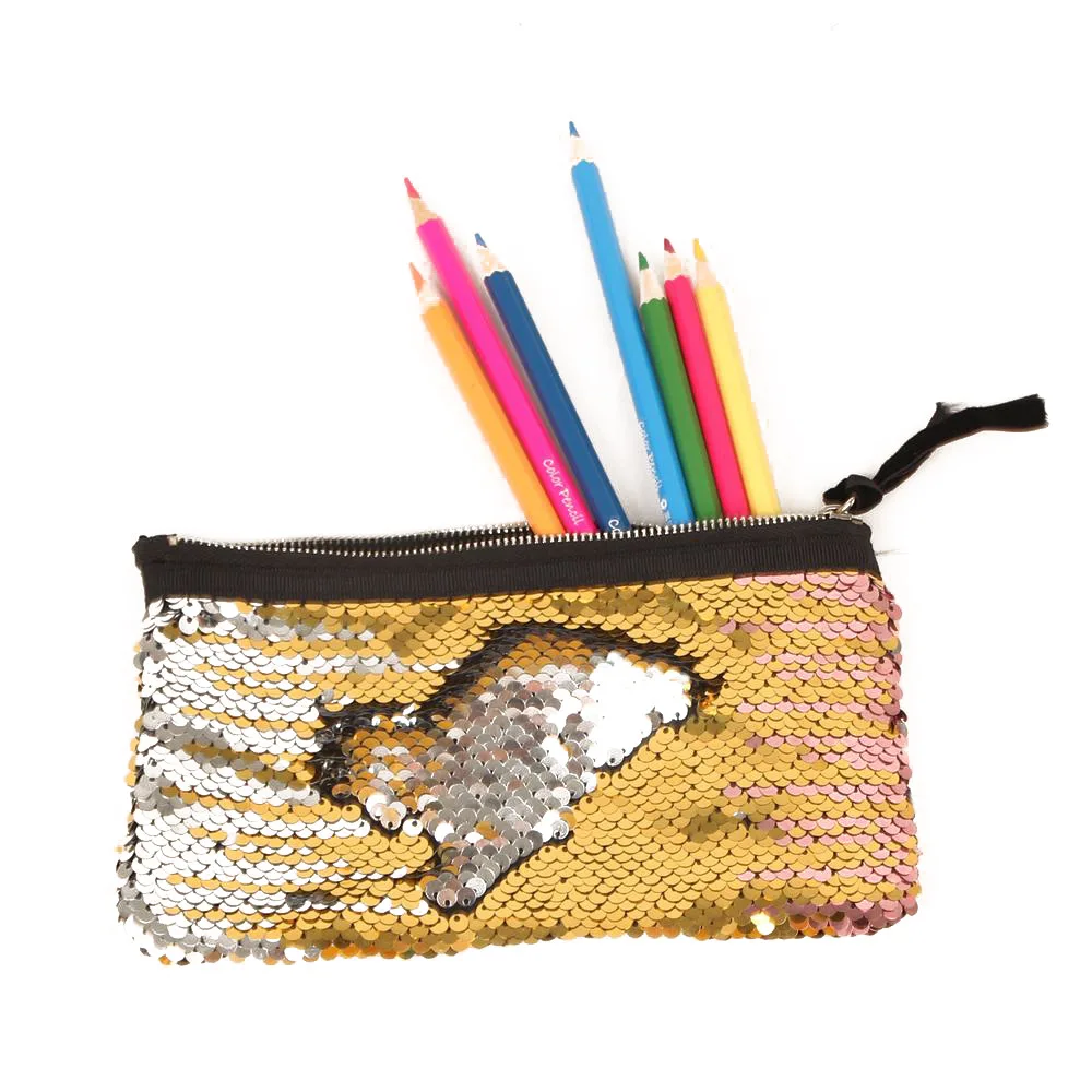 Custom Magic Reversible Sequins Student Stationery Zipper Pouch Girls Women Cosmetic Bags Make Up Sequin Bag School Pencil Case