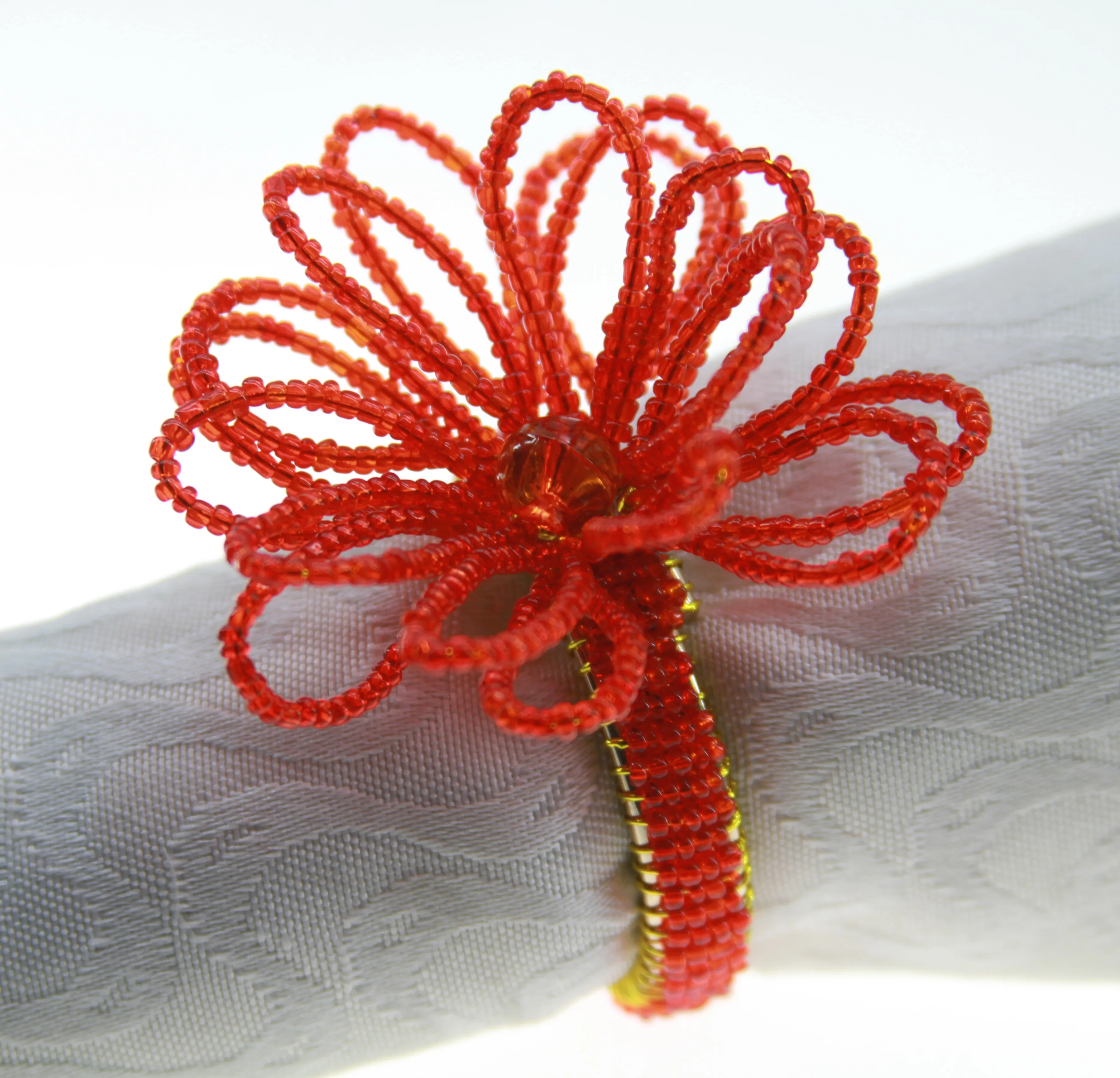 red glass beads flower handmade napkin ring holder