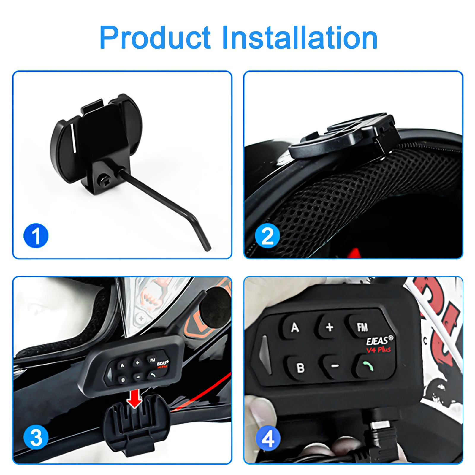 V4 plus 4 riders CE ROHS FCC BQB Certificate BT wireless intercom IP65 Full-duplex motorcycle bluetooth helmet intercom