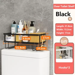 Hanging /Standing Over The Toilet Organizer Shelf 2 Layer Carbon Steel Corner Shelf Countertop With Hooks Bathroom Organizers