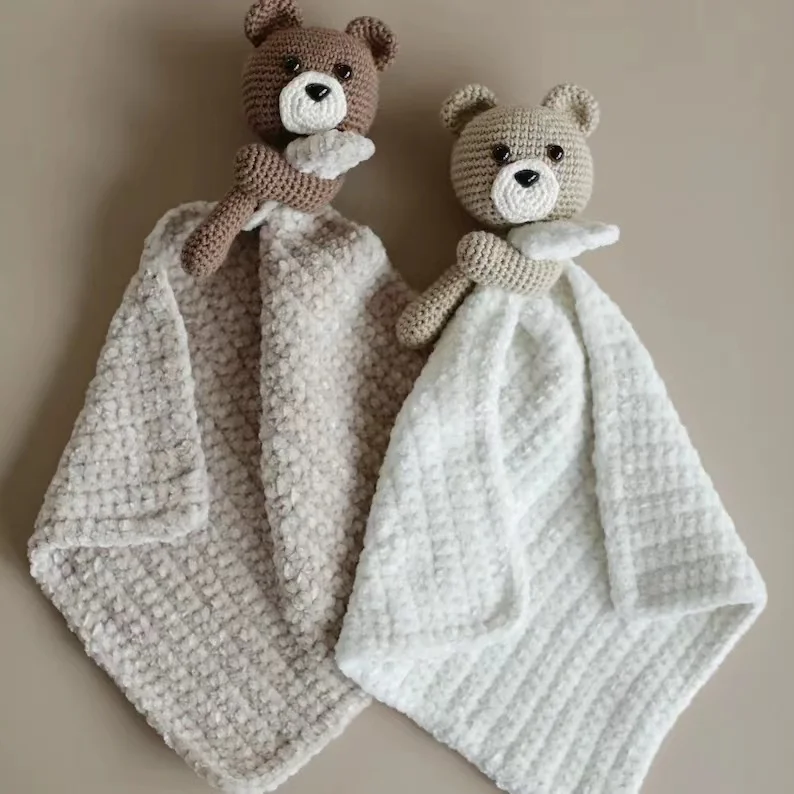 Custom Crocheted Security Blanket Crochet Toys Amigurumi Bear Plush Security comforter  Bear Blanket for baby