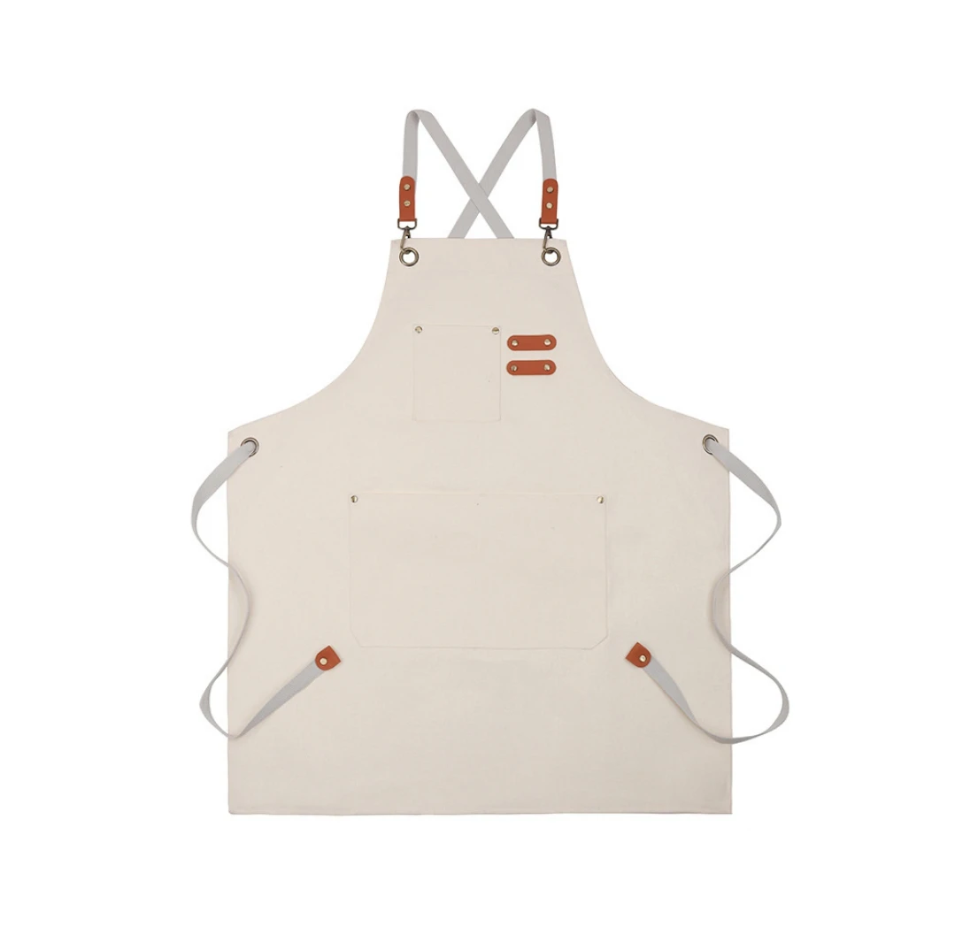 Thick canvas crossed shoulder strap polycotton apron waterproof and oil resistant kitchen cooking apron gardening apron