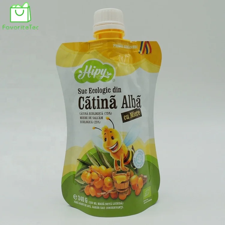 Custom Printed CMYK Stand Up Spout Pouch Honey Jelly Packaging Bag