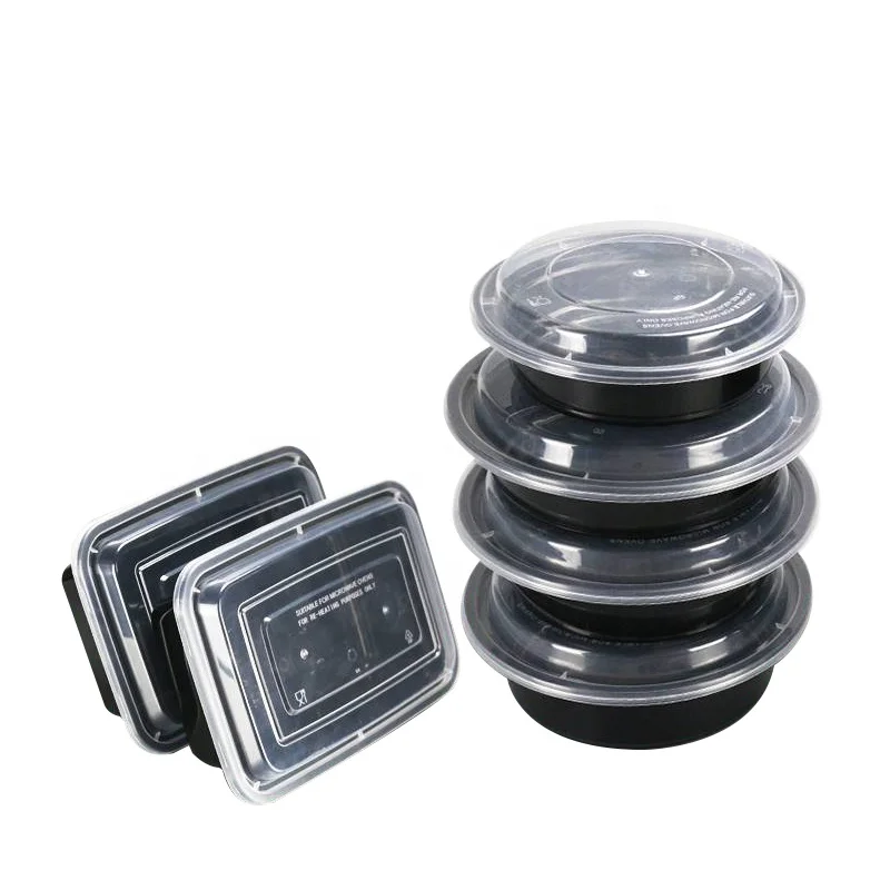 458ml Black round pp plastic meal prep Bowls for salad vegan soup disposable plastic bowl with lid microwave packing cup bowl