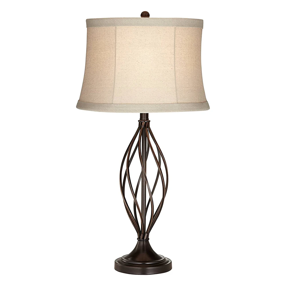 Industrial Modern Contemporary Table Lamp Iron Deep Bronze Metal Open Twist Tan Bell Drum Shade Decor for Living Room Bedroom