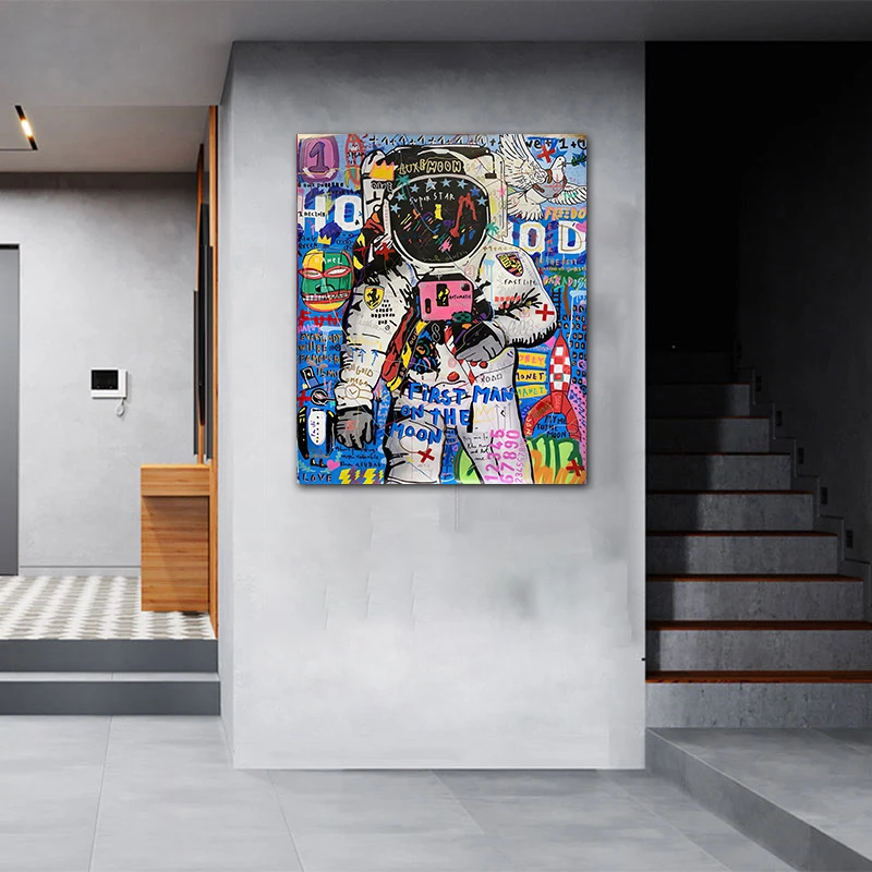 Home decoration dropshipping 100% hand-painted Astronaut popular art Canvas Pop Art graffiti art canvas oil Painting
