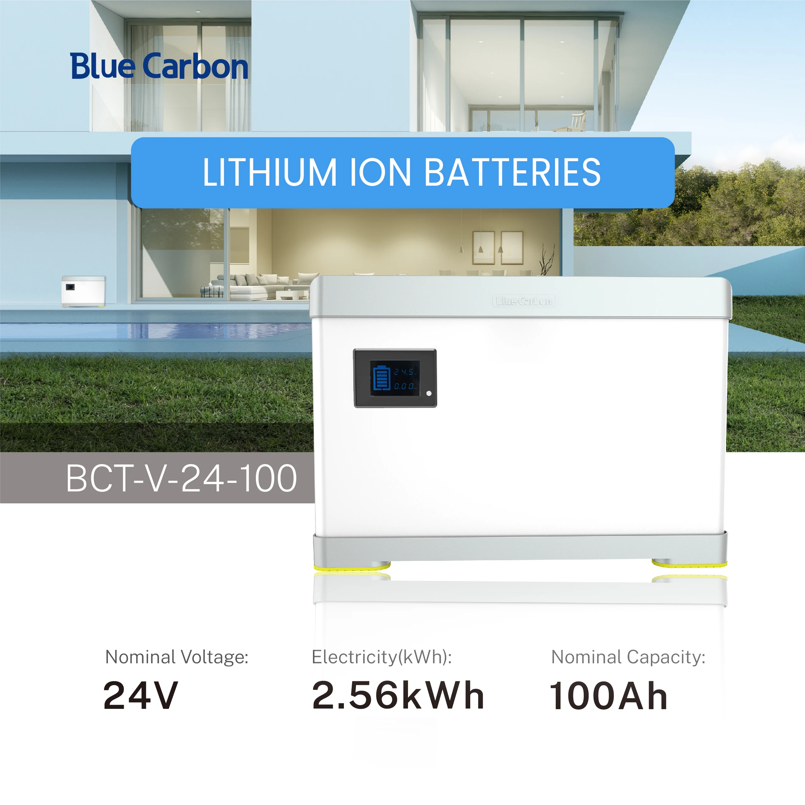 Blue Carbon 5 Years Warranty 3kWh 4kWh Home Battery Systems 25.6V 100Ah 120Ah Solar Lithium Battery Pack