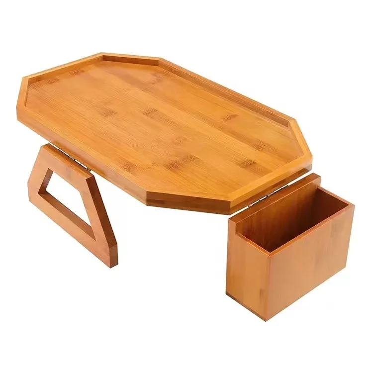 Foldable Bamboo Wood Armrest Organizer Sofa Tray Couch Arm Table Secure Storage Drinks Wines Snacks Remote Control or Phone