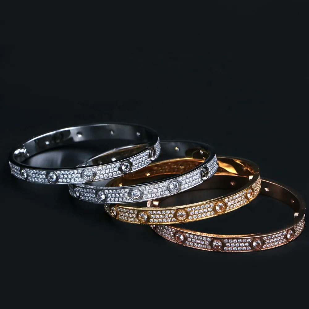 Fashion Love Series Firm Quality Stainless Steel Iced Out Cuff Screwdriver Bangle Bracelet for Women and Men