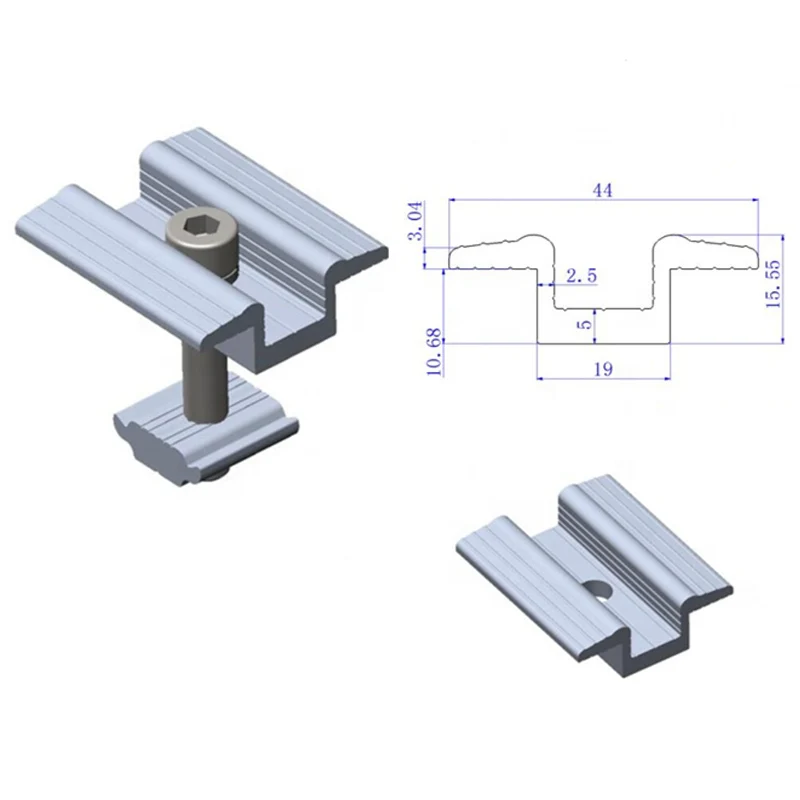 Mid clamp  solar  rail mounting bracket panels solar aluminum solar panel roof mount system