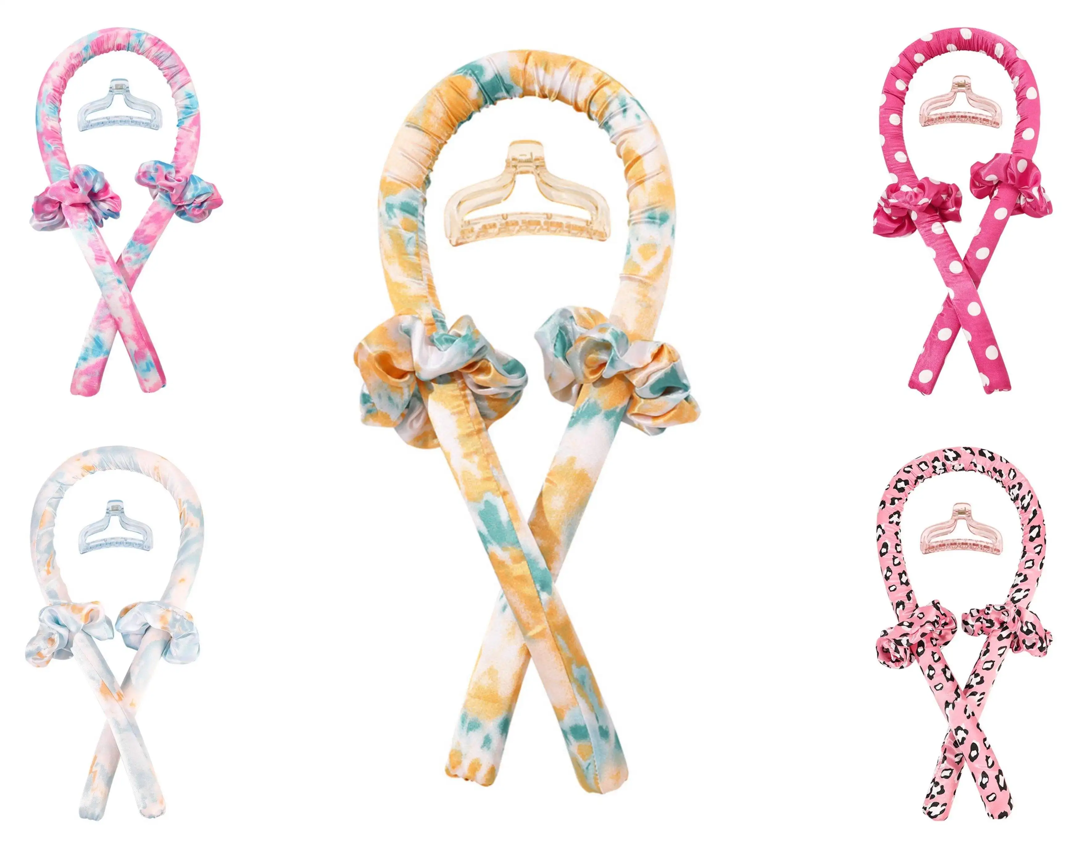 Lazy Magic Soft Iron Heatless Silk Sleeping Hair Roller Wave No Heat Hair Curls Rod Curler with Scrunchies Silk Hair Curler