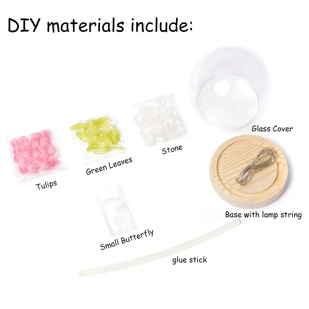 Home Decorative DIY Tulip Glass Table Lamp Night Light Mini Led Tulip Crystal Glass Ball Night Light