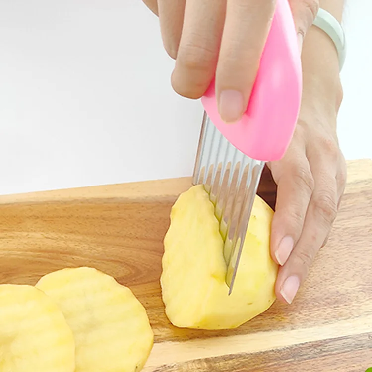 Potato Cutter Wavy Chopper Knife Upgraded Stainless Steel Crinkle Knife French Fry Chip Cutter For Fruit Vegetable Kitchen Tools