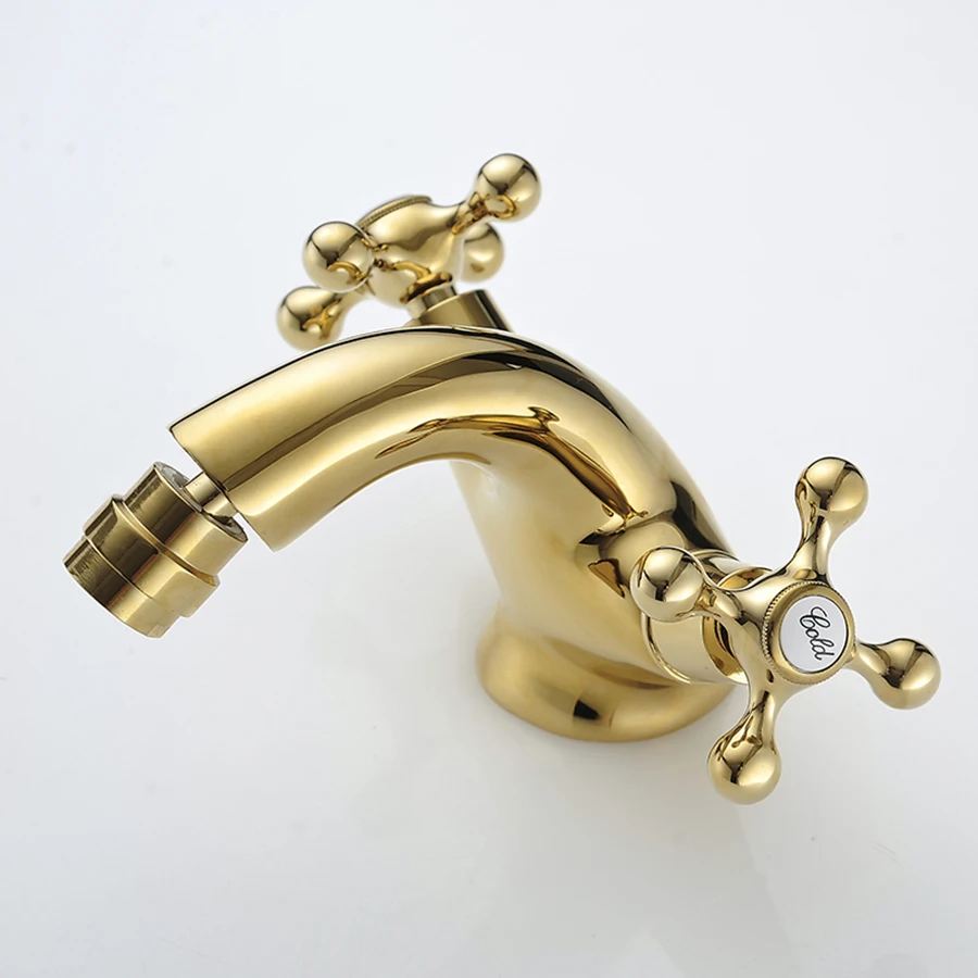 Gold Solid Brass Bathroom Faucet Bathroom Taps Basin Mixer Deck Mounted Cold Hot Water Tap Bathroom Mixer Washbasin Faucet