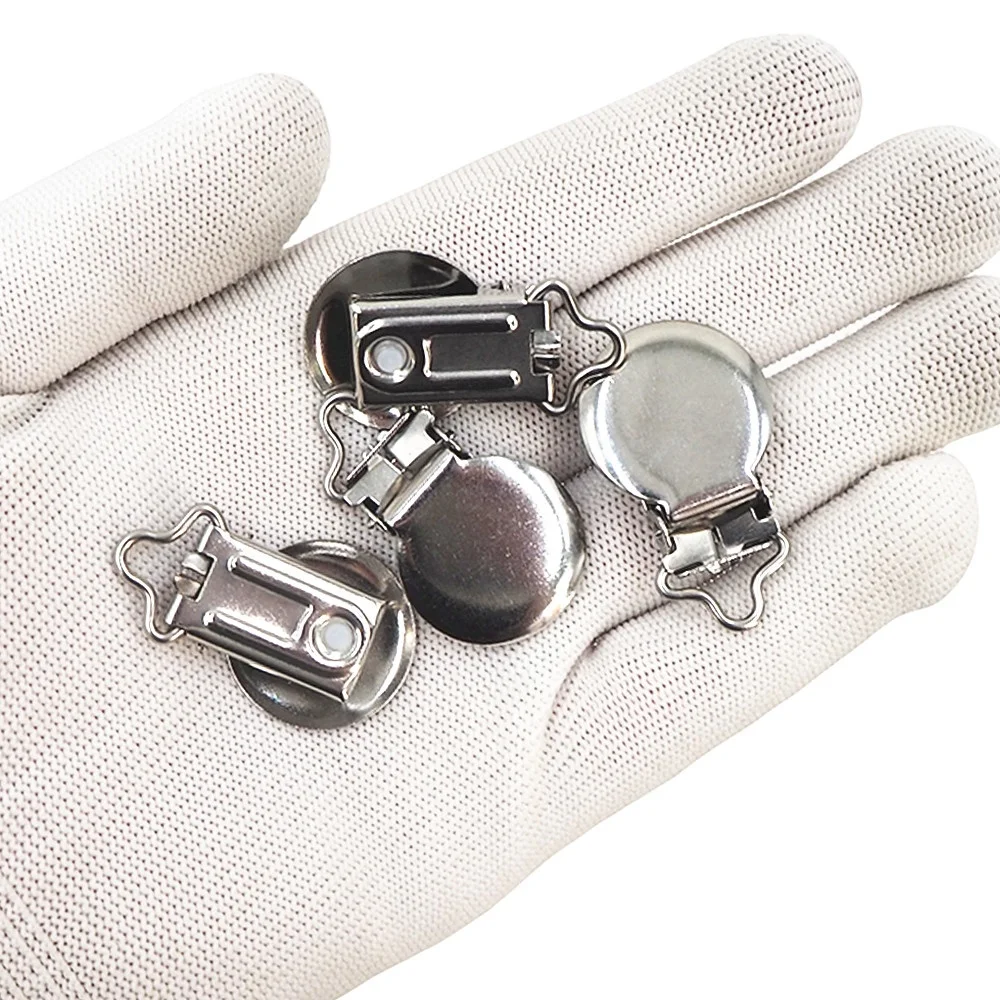 Customized Stainless Steel Round Flat Back Tray Earring Suspender Soother Dummy Clips DIY Silver Pacifier Clip Baby