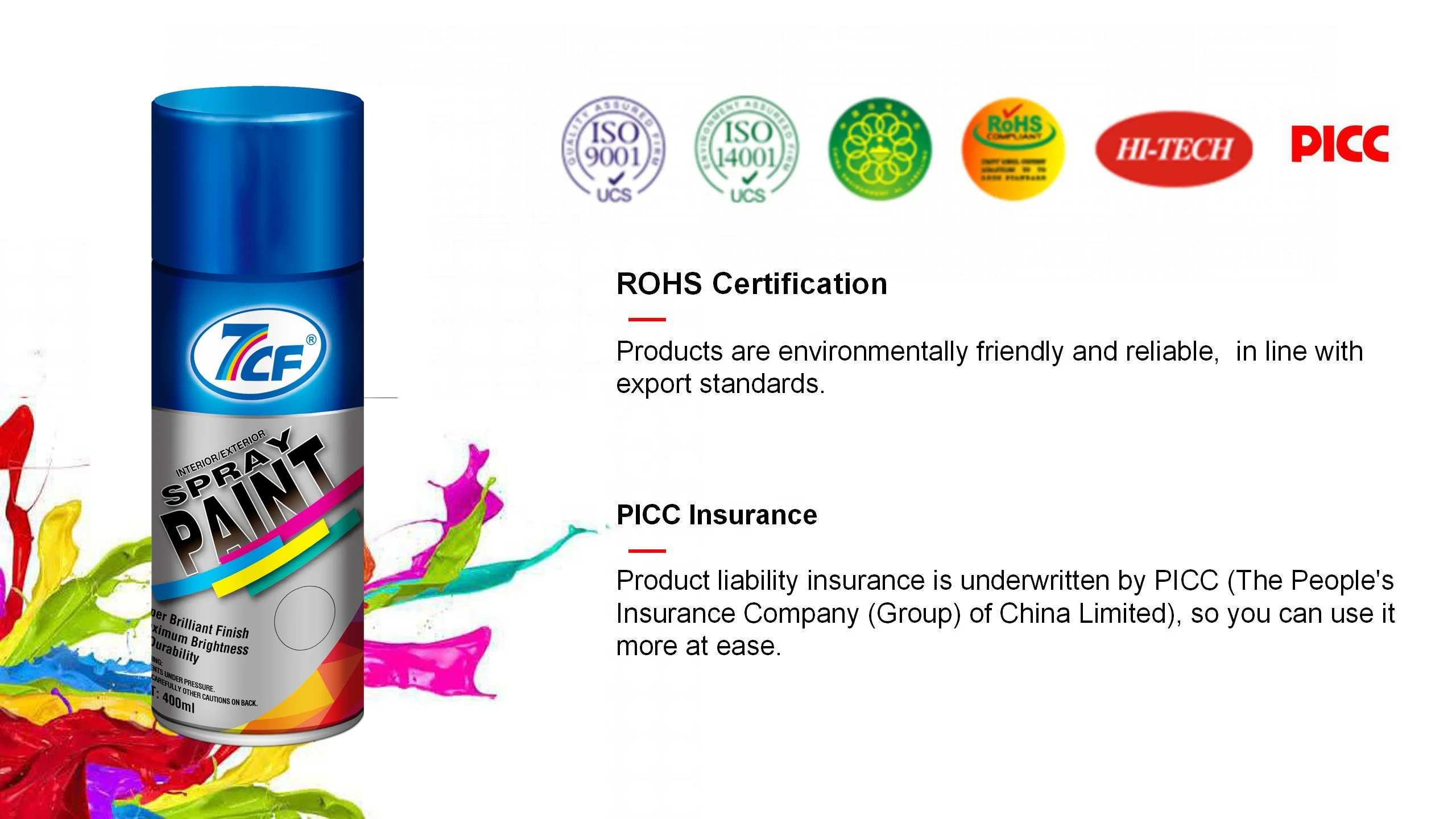 7CF Color Custom Car Spray Paint /Cans Acrylic Spray Aerosol Paint for  Plastic