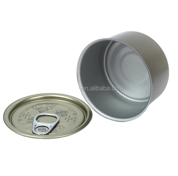 self sealing plain round 2-piece tin cans manufacturer labeling canister with eoe lids cover for tuna pet food canning