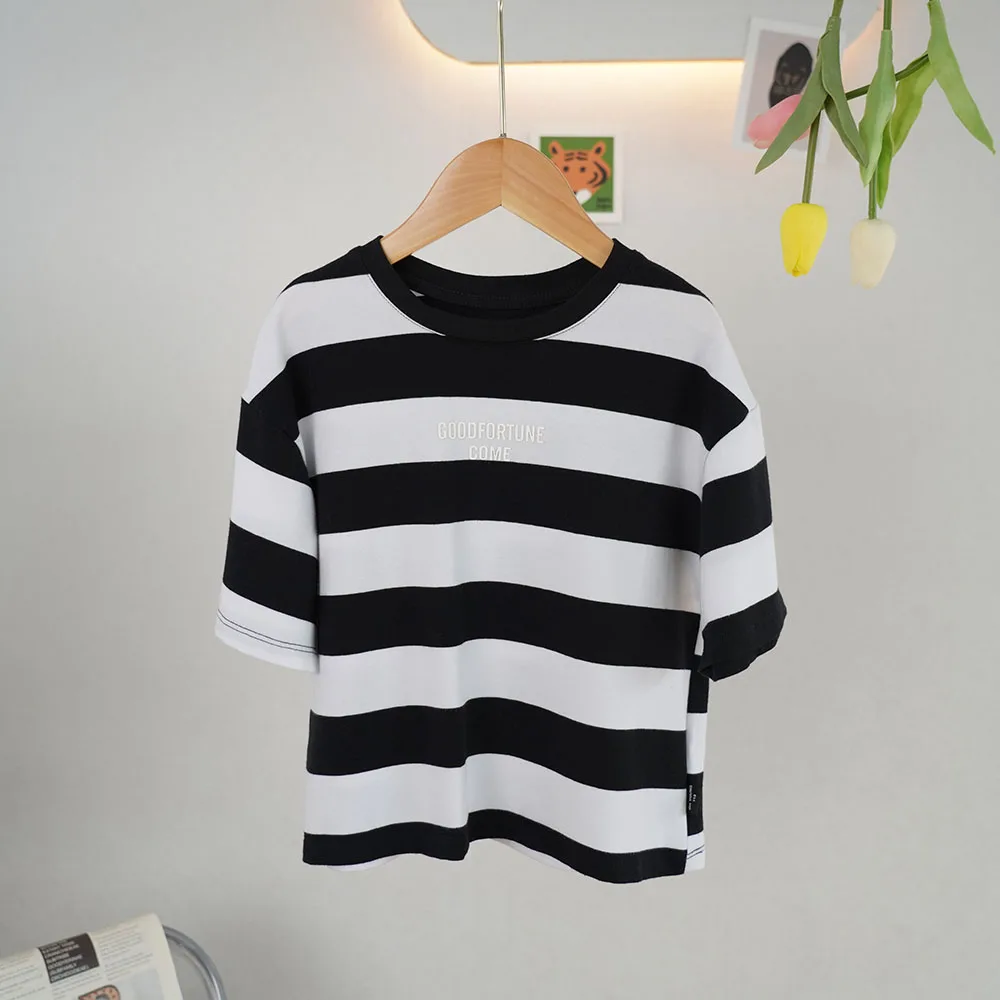 2024 Hot Sale 3- 14 Years Kids Wear Spring Summer Loose striped short sleeved  Kids t Shirt for children