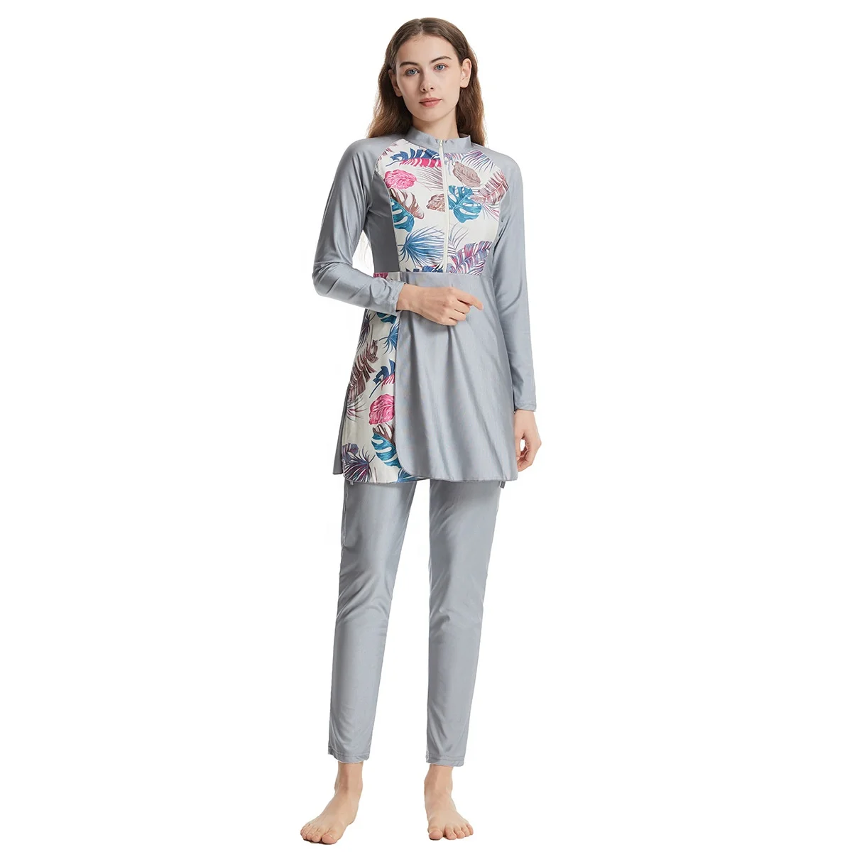 3Pcs Set Muslim Swimsuits for Women Modest Floral Islamic Hijab Long Sleeve Swimwear Bathing Suit Swimming Beachwear