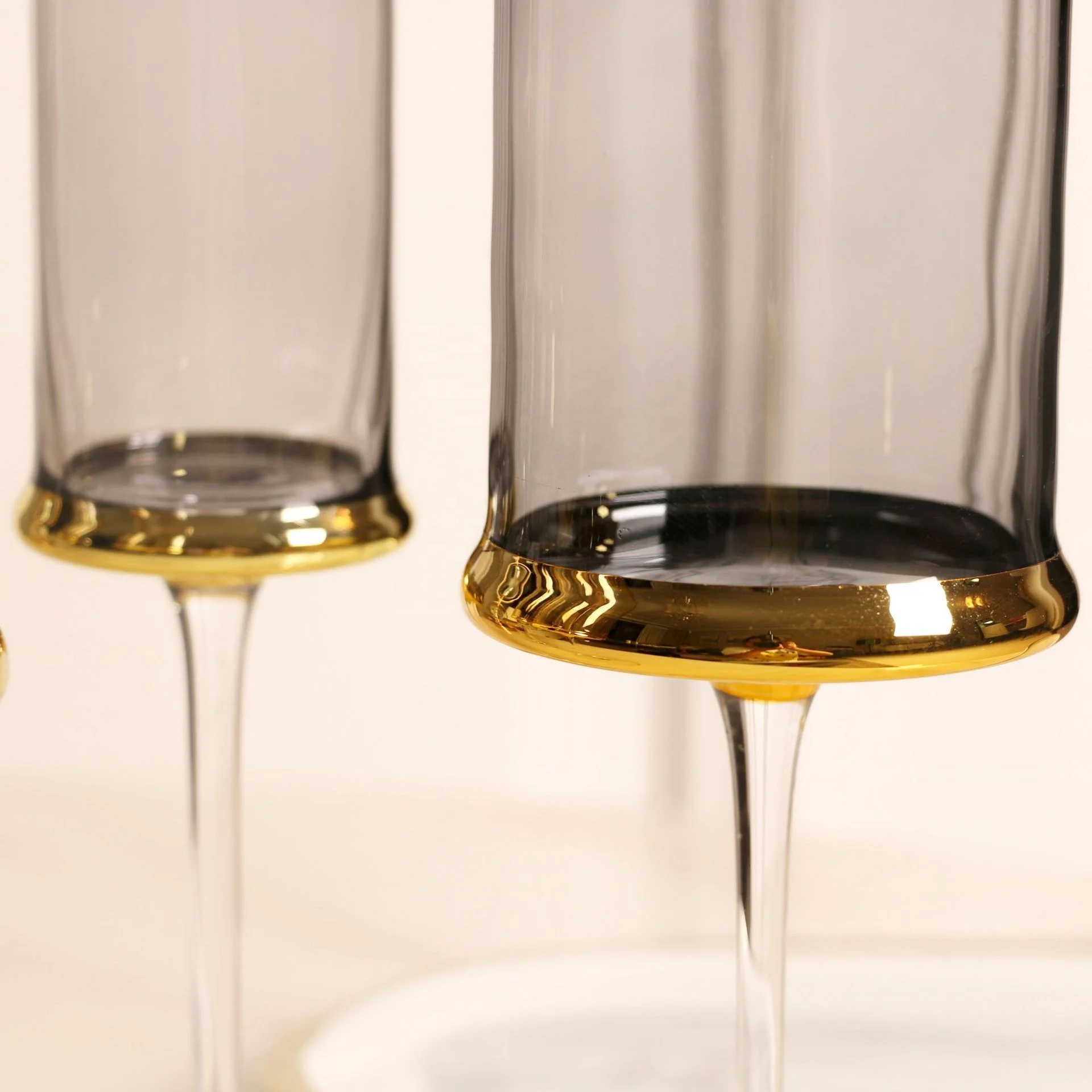 Wholesale Custom Fancy Luxury Crystal Gold Wedding Coupe long stem pink champagne flute glasses