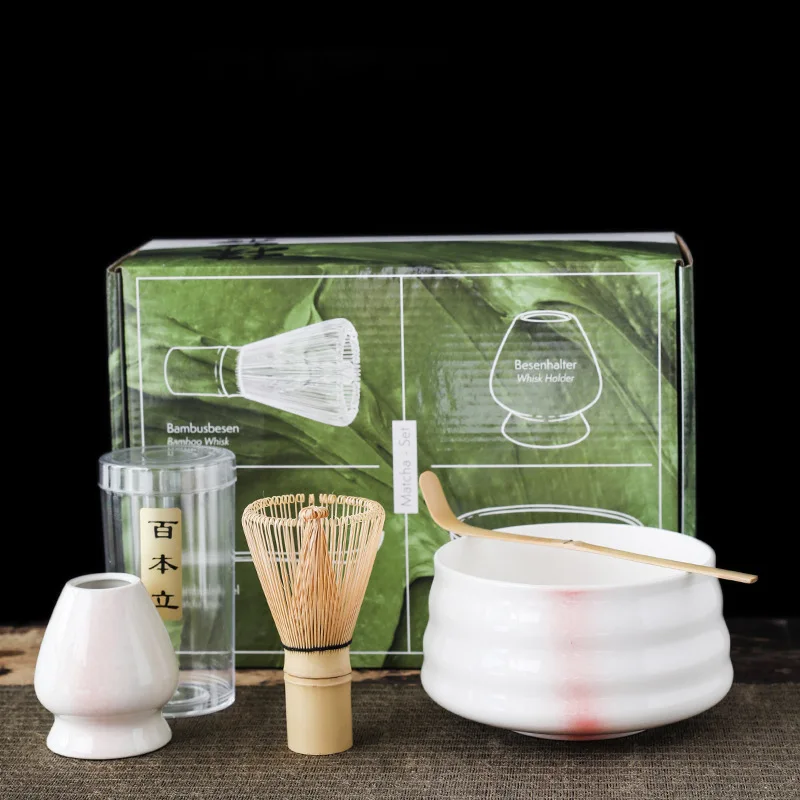 Оптовая продажа церемониальный японский чайный инструмент набор венчиков маття под заказ Подарочная коробка с металлической ложкой Бамбуковая венчик
