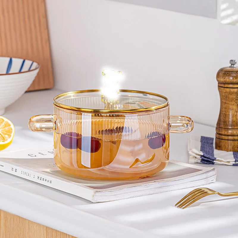 Glass kitchen cookware heat resistant clear glass cooking soup pot on stove for cooking