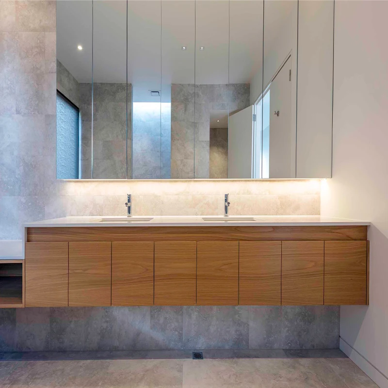 High end popular sanitary furniture solid wood double sink bathroom vanity cabinet